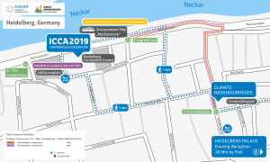 Map that shows route from ICCA2019 conference to Climate Neighbourhoods